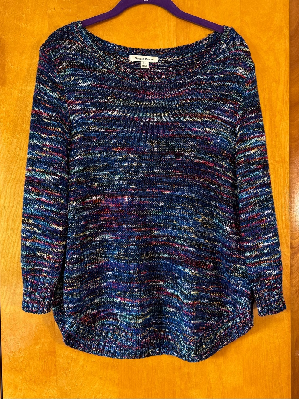 Studio Works Multicolor Speckled Knit Scoop Neck Sweater